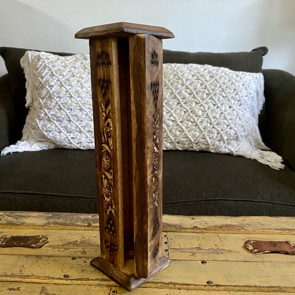 BOHO HOME DECOR CARVED WOODEN MANDALA SAGE INCENSE BURNER HOLDER OR TRINKET BOX - Picture 7 of 11